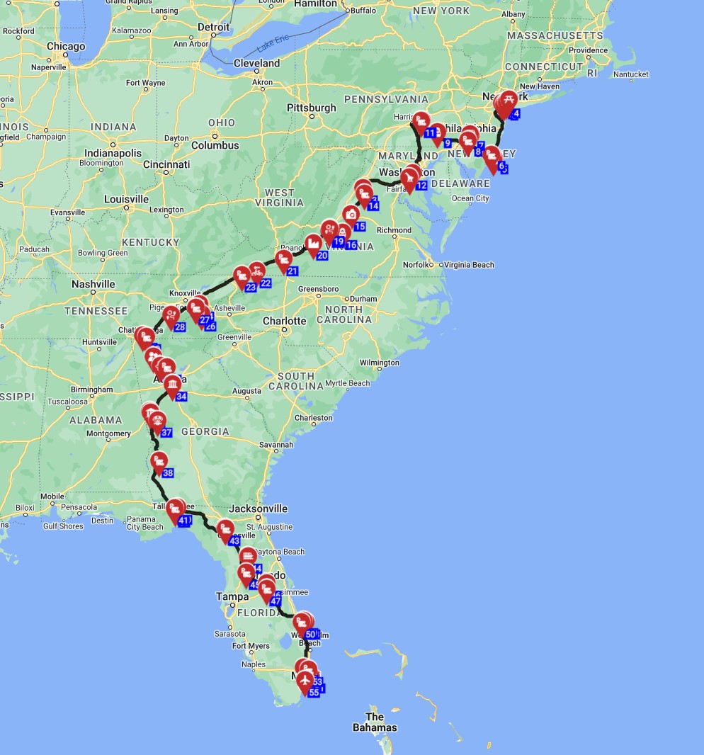 USA motorhome trip New York to Miami RV road trip east coast